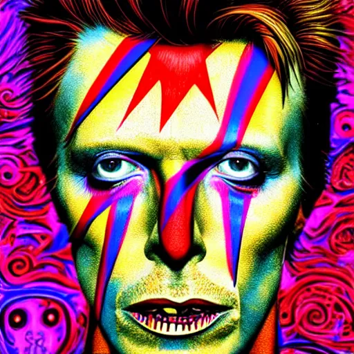 Image similar to an extremely psychedelic portrait of david bowie, surreal, lsd, face, detailed, intricate, elegant, lithe, highly detailed, digital oth, sharp focus, illustration,