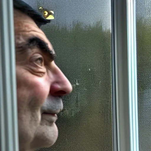 Prompt: mrbean looking from outside the window