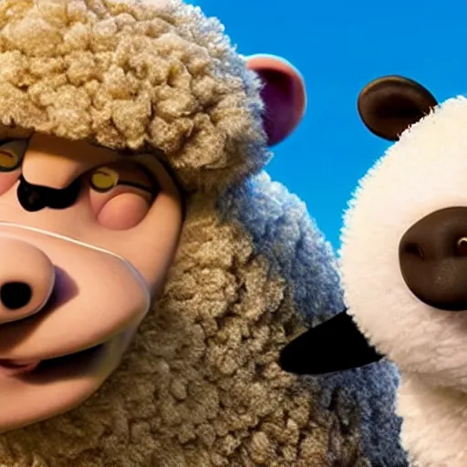 Prompt: dwayne johnson as character on shawn the sheep movie