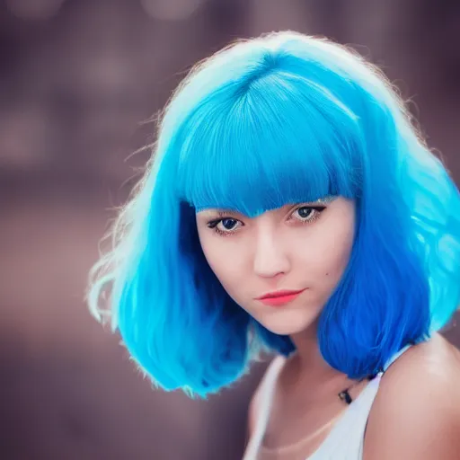Prompt: shy girl with blue hair, instagram profile picture
