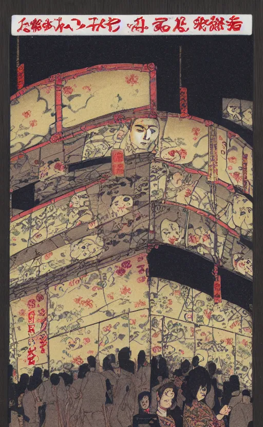 Image similar to by akio watanabe, manga art, the curtain of a japanese theatre, the show is about to begin, trading card front, sun in the background