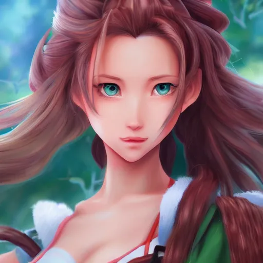 Prompt: high quality art of aerith aeris by logan cure, BangkuART, sakimichan, yan gisuka, zeronis, dan eder, nick silva, Ja Mong, 4k, artstation