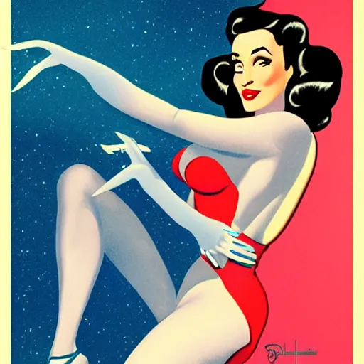 Prompt: a retro sci - fi pinup illustration of dita von teese in the style of alberto vargas.