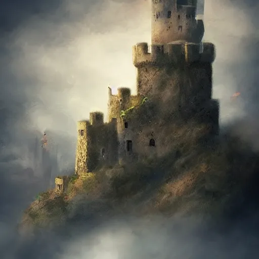 Prompt: castle in the clouds, sharp focus, cinematic, elegant, artisan, artistation, matte, high detail, concept art, illustration