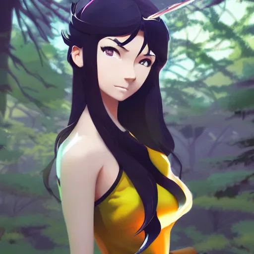 Prompt: realistic render of blake belladonna from rwby by ross draws, forest background by ilya kuvshinov, digital anime art by ross tran, composition by sana takeda, lighting by greg rutkowski