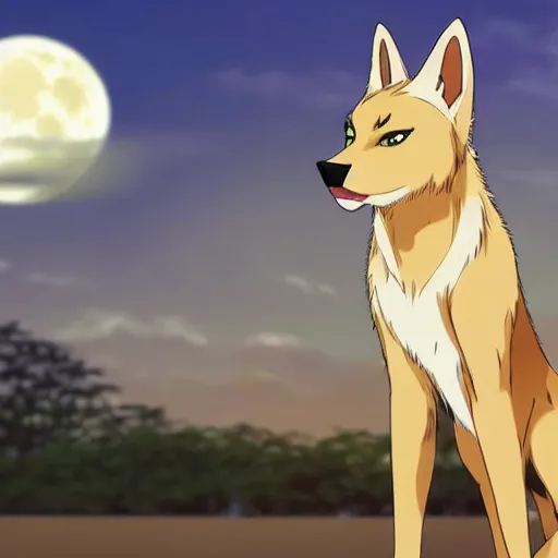 Prompt: modern anime still of beastars jack the anthro male golden retreiver in a boarding school uniform, side view of him, on a moonlit beach at night, official studio anime still