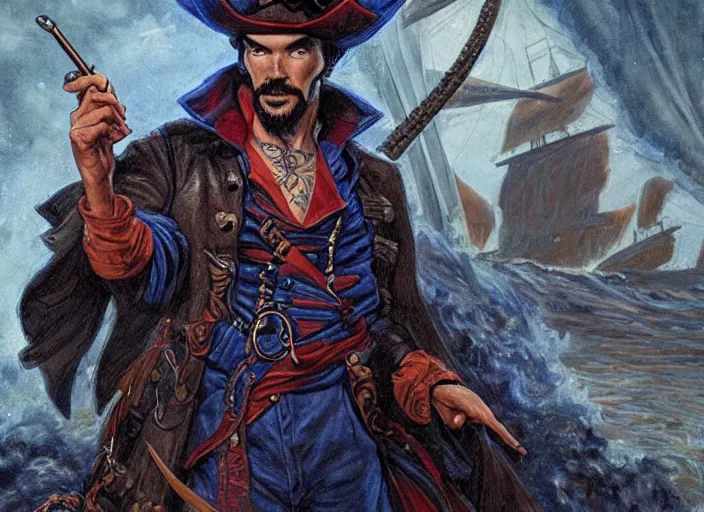 Image similar to a highly detailed pirate portrait of stephen strange, james gurney, james jean