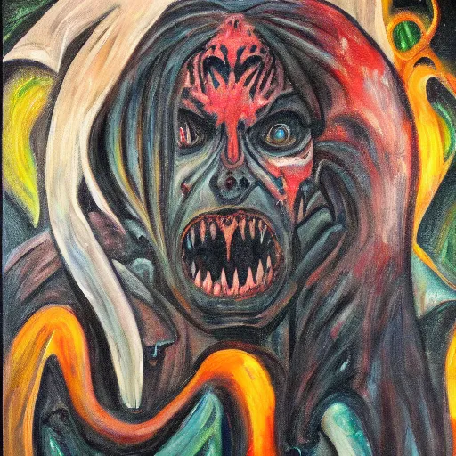 Prompt: Demonic characters and symbols, oil on canvas, detailed