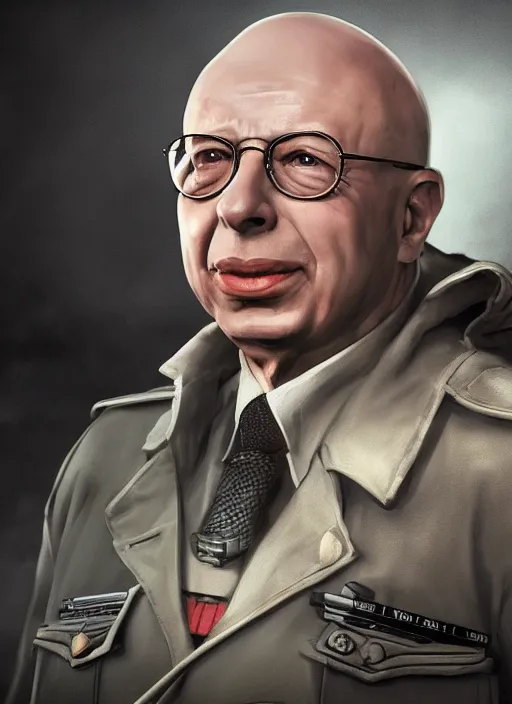 Prompt: an epic fantasy comic book style portrait painting of Klaus Schwab dressed as a Nazi, unreal 5, DAZ, hyper realistic, octane render, dynamic lighting