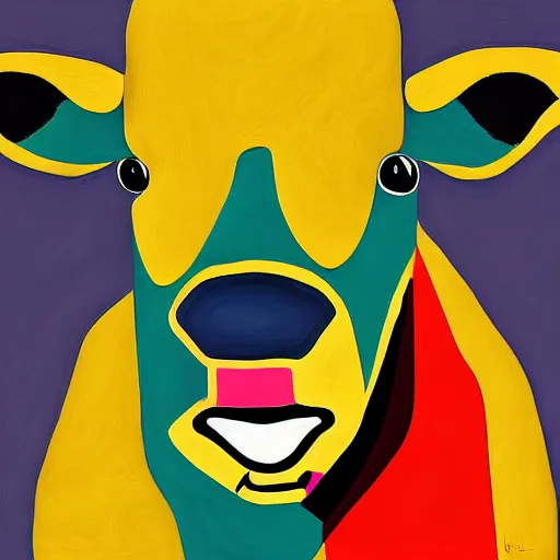 Prompt: half man, half cow, digital art painting, abstract