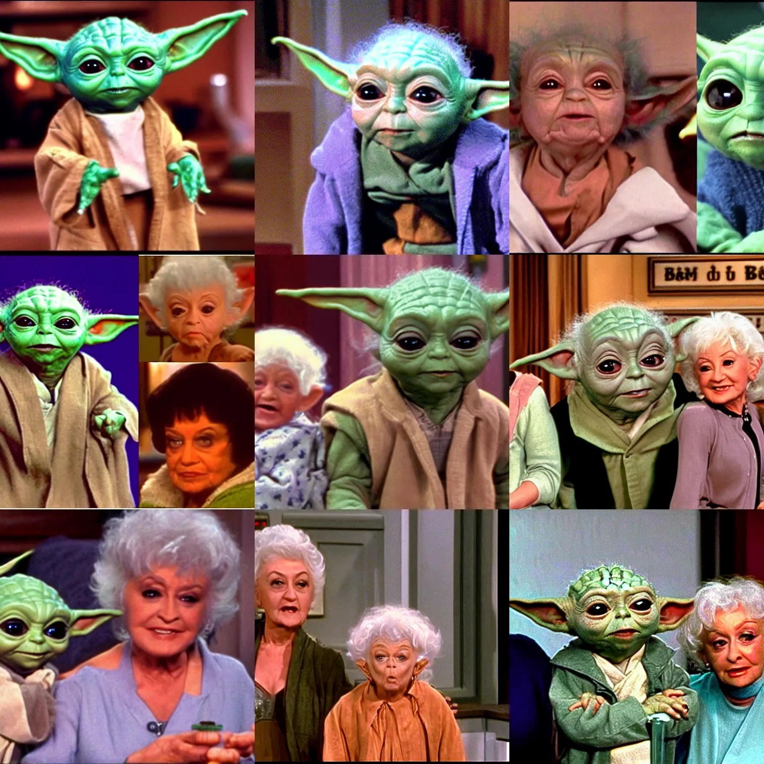 Prompt: 1 baby yoda ( 2 0 1 4 ) in the tv show golden girls with bea arthur