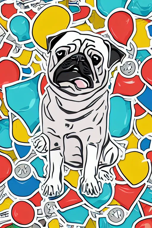 Image similar to Pug as war criminal, sticker, colorful, illustration, highly detailed, simple, smooth and clean vector curves, no jagged lines, vector art, smooth