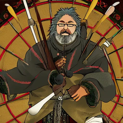 Image similar to The Nights Watch as Manga playing darts, Hayao Miyazaki, beautiful 8k render