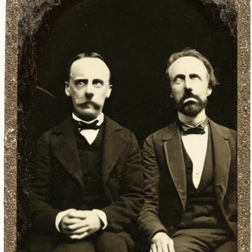 Image similar to tintype photo of rick and morty. 1 8 8 0 s