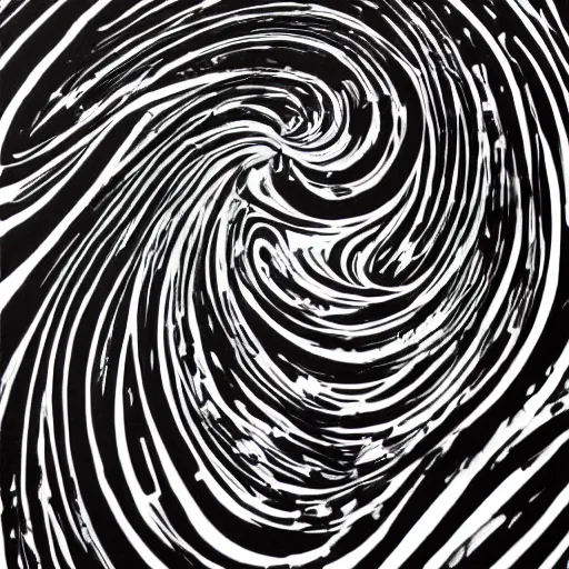 Image similar to mysterious time traveler, painted in black and white, swirls