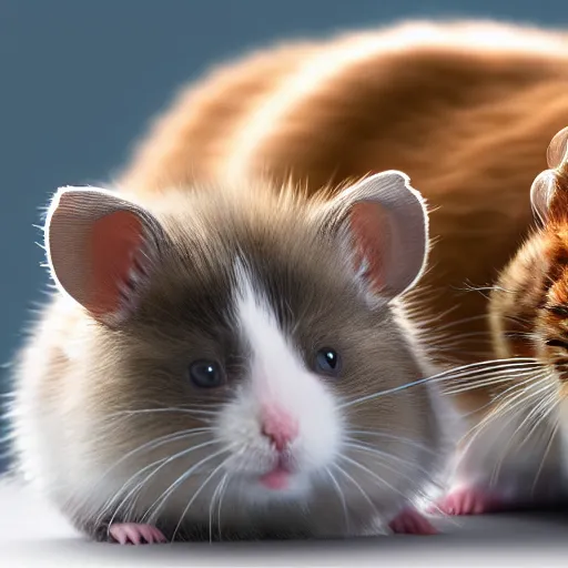 Prompt: hamster and cat, best friends, 4 k