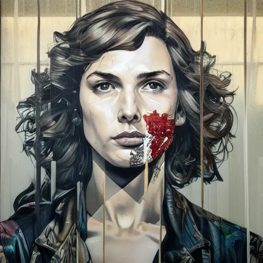 Image similar to by sandra chevrier chestnut, slate grey hyperdetailed. a installation art of a beautiful gal gadot seated at a window, looking out at the viewer with a serene expression on her face. the light from the window illuminates her features & creates a warm, inviting atmosphere. the essence of beauty & tranquility.