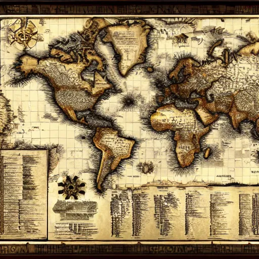 Prompt: maps, continents, steampunk, highly detailed.
