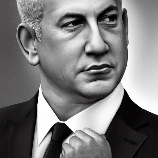 Prompt: supermodel benjamin netanyahu, model photography, dynamic lighting, highly detailed, sharp focus, grayscale, professional