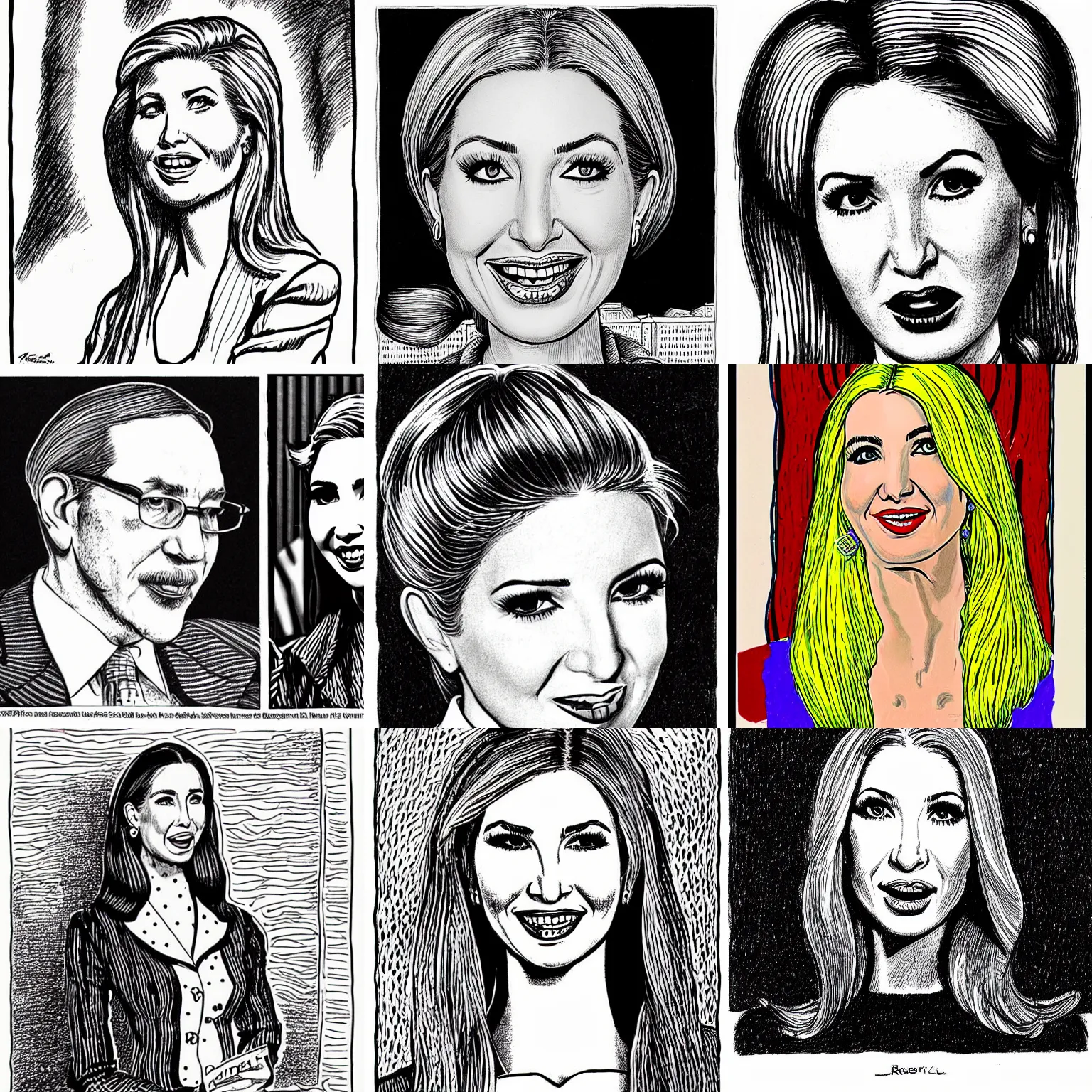 Prompt: robert crumb drawing of ivanka trump. r crumb.