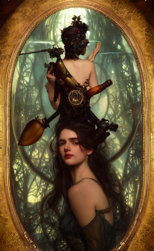 Prompt: hyper realistic photographer taking a picture, magical, gems, jewels, gold, steampunk, cyberpunk utopia, painted by tom bagshaw, mucha, gaston bussiere, craig mullins, j. c. leyendecker 8 k