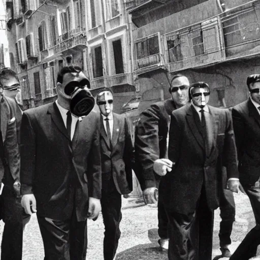 Prompt: 8 k uhd photos from italian mafia associations ( circa 1 9 6 0 ), some of them use gas masks, uhd details