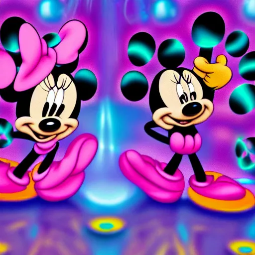 Prompt: ! dream minnie and mickey mouse doing lsd at a rave highly detailed digital photograph cinematic lighting