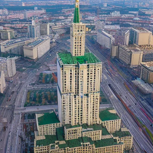 Image similar to moscow state university main building, aerial photography, highly detailed, 4 k, by greg rutkowski