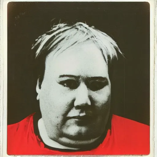 Prompt: color polaroid portrait of a fat man by andy warhol.