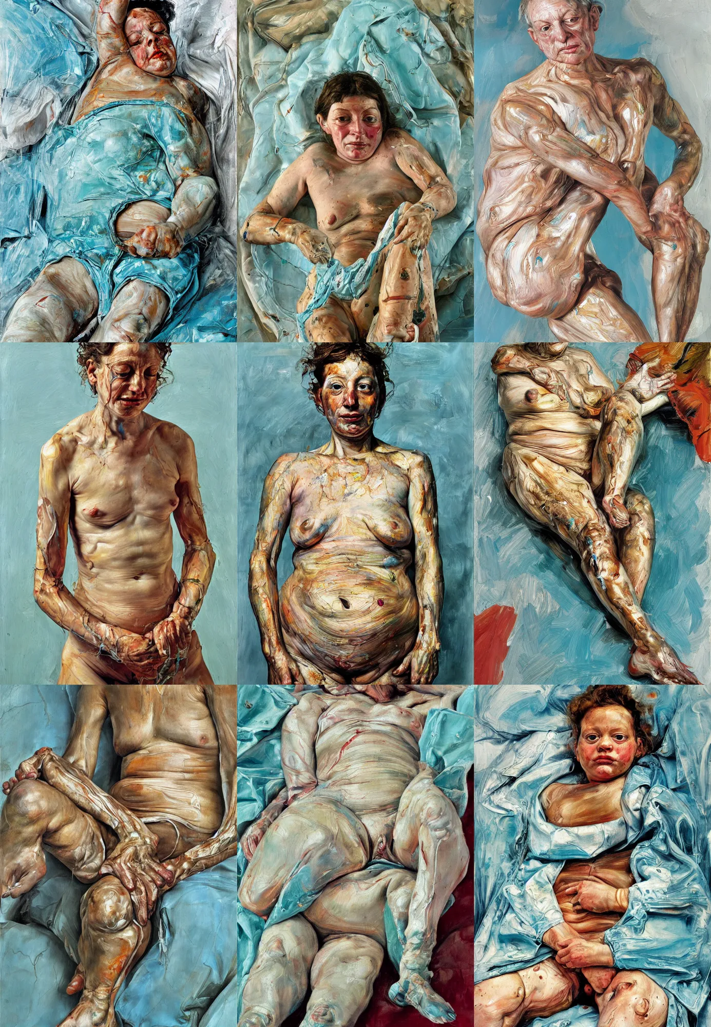 Prompt: high quality high detail painting by lucian freud and jenny saville hd happy cute pretty turquoise full body