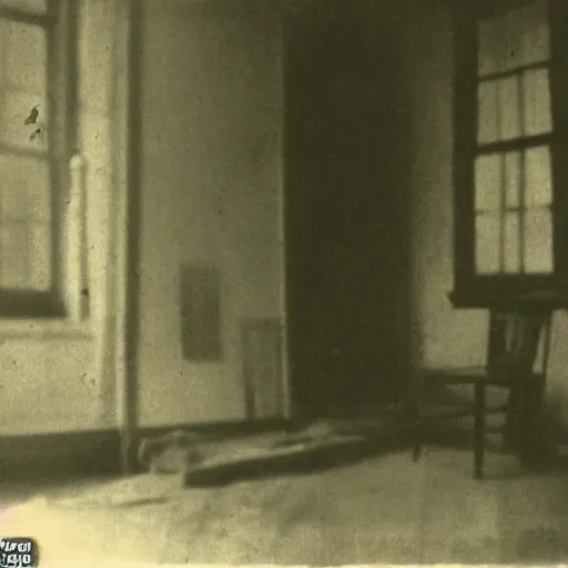 Prompt: an apparition in an old house, early 1900s photography, blurry, blurry, blurry, faded