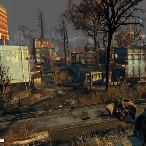 Image similar to vancouver in ruins post - nuclear war in fallout 4, in game screenshot