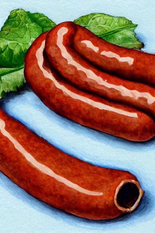 Prompt: sausage, realistic, art by jacqueline e, color by tafy laplanche, background by bo feng lin