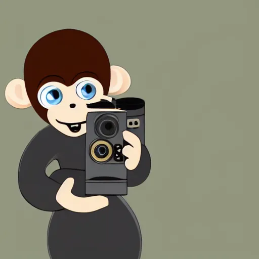 Image similar to Portrait of a monkey holding a camera, in style of dalle 2