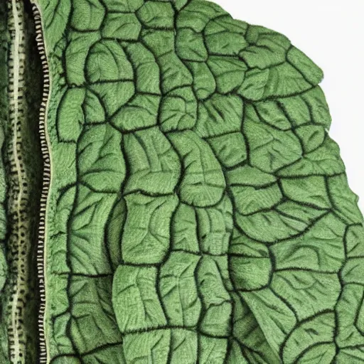 Image similar to jacket made out of cabbage, photorealistic, studio, detailed