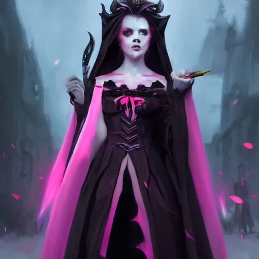 Prompt: immortal novice vampire princess summons demons from hell cute colorful pink and black gothic girly 4 k high definition soft diffuse lighting artstation trending path traced contrast light and dark colorful bokeh massive scale cinematic breathtaking, art by greg rutkowski