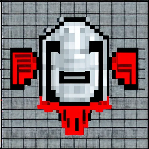 Prompt: Pixel art of a robotic character with glowing red eyes, a hood covering it's face, and a dark flowing robe
