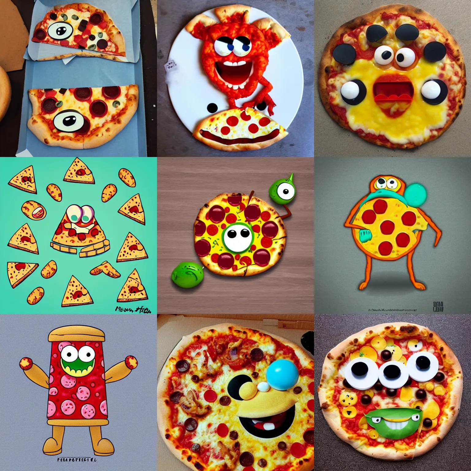 Prompt: cute pizza monster, in the style of a pixar movie