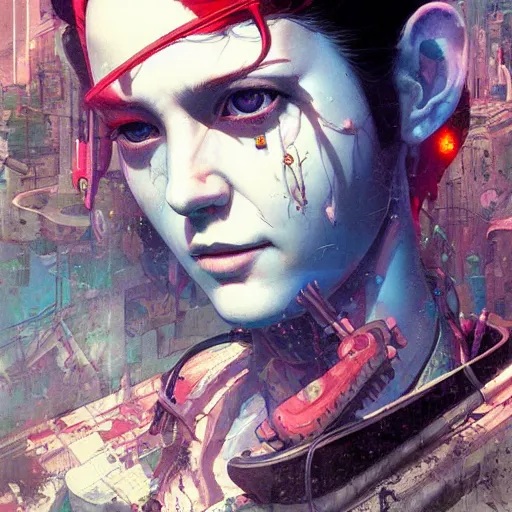 Image similar to beautiful portrait of lofi ghibli cyberpunk by Tristan Eaton and Stanley Artgerm and Tom Bagshaw, Greg Rutkowski Carne_Griffiths