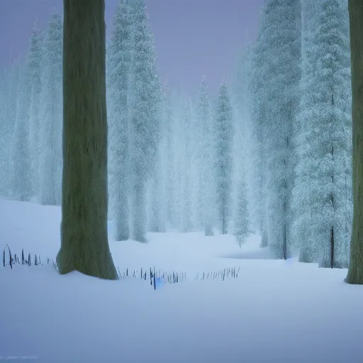 Image similar to winter forest inspired by Evgeny Lushpin, Peter Zumthor cinematic