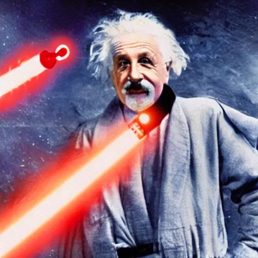 Image similar to einstein holding a lightsaber in star wars