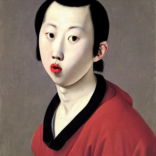 Image similar to a portrait of the youtuber rice gum painted by caravaggio,
