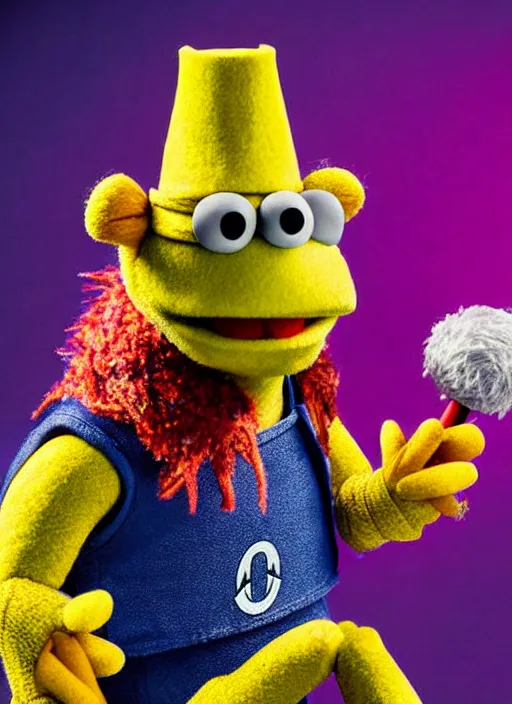 Image similar to studio portrait still of muppet!!!!! thor!!!!!! from avengers infinity war with hammer as a muppet muppet as a muppet, 8 k, studio lighting, key light,