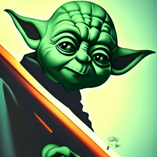 Prompt: yoda illustration by genndy tartakovsky, backlight, dramatic lighting