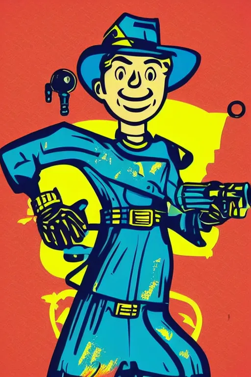 Image similar to fallout 7 6 retro futurist illustration art by butcher billy, sticker, colorful, illustration, highly detailed, simple, smooth and clean vector curves, no jagged lines, vector art, smooth andy warhol style