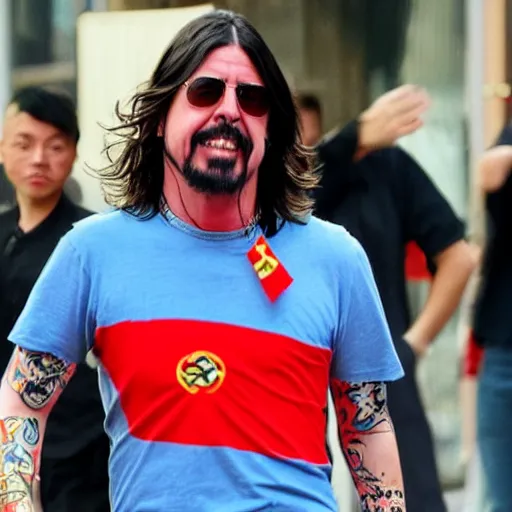 Image similar to dave grohl wearing the chinese flag as an outfit