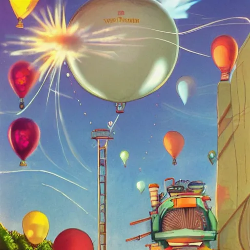 Prompt: dream a time machine with energy wave, light boom, ( ballon in the sky ) by vanessa morales, studio ghibli,