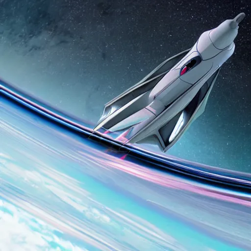 Prompt: starship travelling at warp speed, space warps around it