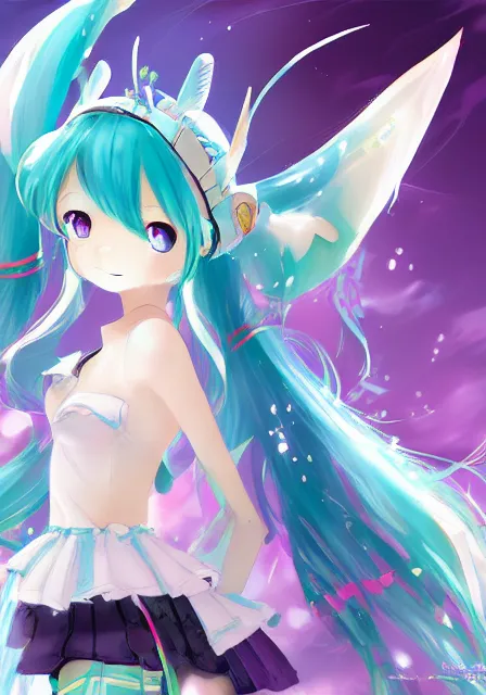 Image similar to A fantasy anime portrait of Hatsune Miku, by Yoneyama Mai and Rossdraws, digital painting, illustration, trending on ArtStation, deviantart, two-dimensional