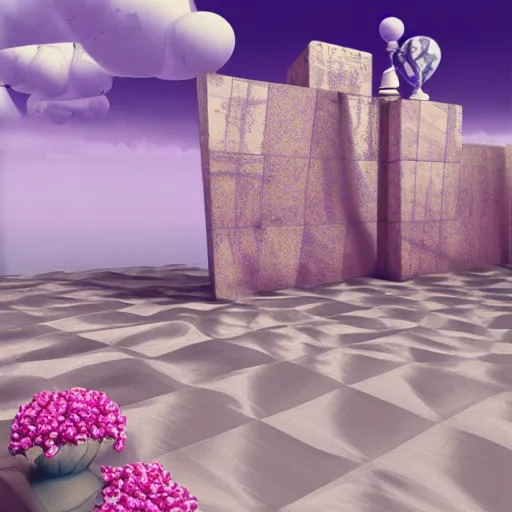 Prompt: raytraced render, David Friedrich, giant marble chess pieces, gold rings, liminal spaces, party balloons, checkered pattern, mirrors, David Friedrich, award winning masterpiece with incredible details, Zhang Kechun, a surreal vaporwave vaporwave vaporwave vaporwave vaporwave painting by Thomas Cole of an old pink mannequin head with flowers growing out, sinking underwater, highly detailed